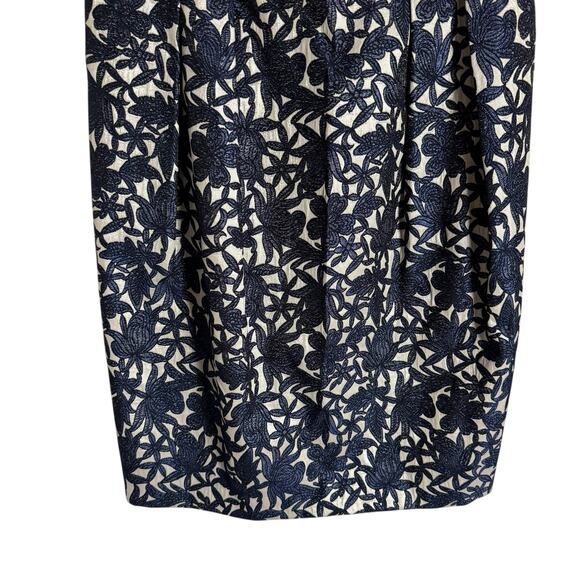 Kay Unger Navy Floral Jacquard Sleeveless Sheath Cocktail Dress Size 16 - Picture 5 of 9